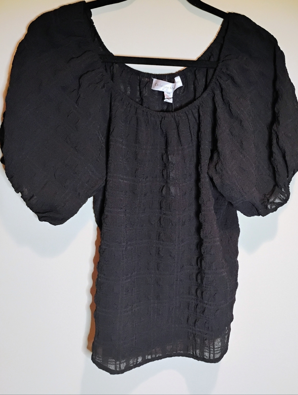 Catherine Malandrino Women's Black Puff Sleeve Women's Textured Blouse S